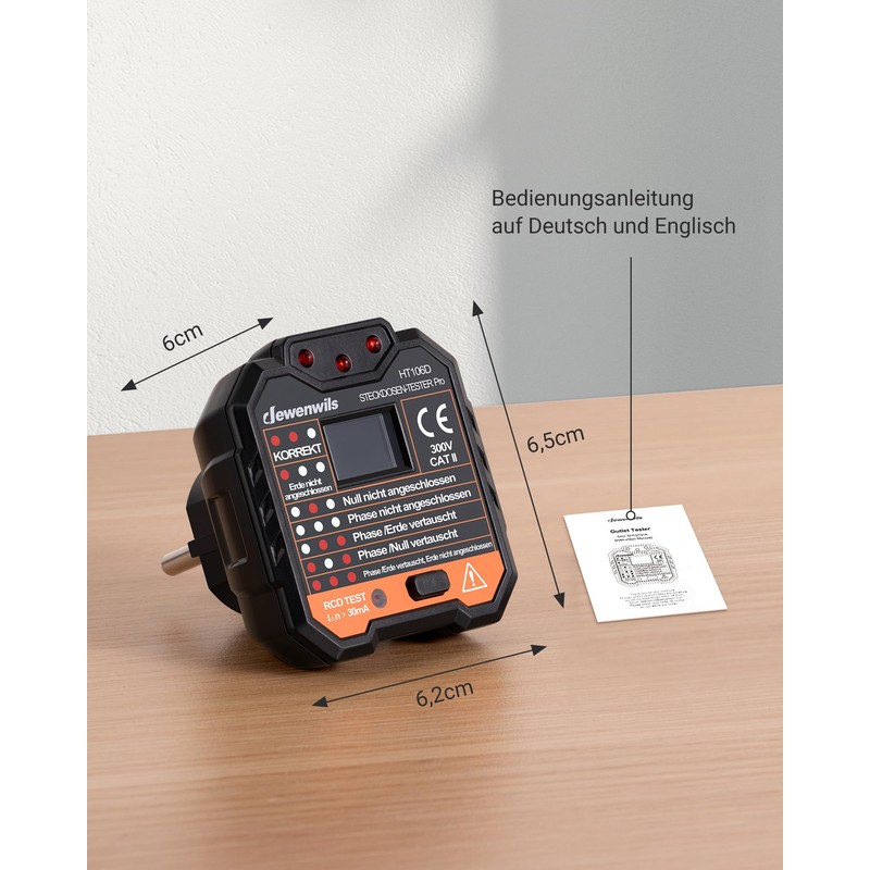 DEWENWILS Socket tester with RCD test and LCD voltage display,
