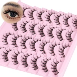 Wispy Lashes Cat Eye Natural False Eyelashes Strip Manga Fake Eyelashes with Invisible Eyelash Band Anime Asian Style False Lashes 14 Pairs Manga Lashes Pack
