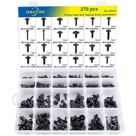 OAUTOO 270pcs Automotive Body Screw Phillips Head Self Tapping Screw Washer Head Screws Assortment Kit #8#10#12#14
