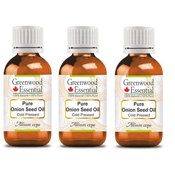 Greenwood Essential Pure Onion Seed Oil (Allium cepa) Natural Therapeutic Quality Cold Pressed (Pack of Three) 100 ml x 3 (10 oz)