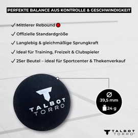 Talbot Torro Squash Balls - Medium/Red | 25 Bags for Training & Leisure | Perfect for Sports Centres, Clubs & Counter Sale | Durable & High Quality