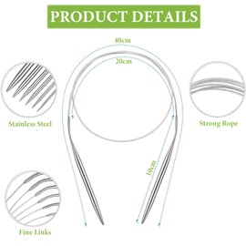 PALUDO Stainless Steel Circular Knitting Needles Set 40 cm, 11 Pieces Round Crochet Knitting Needles Set Circular Knitting Needles Interchangeable Circular Needle Knitting Needle for Beginners in