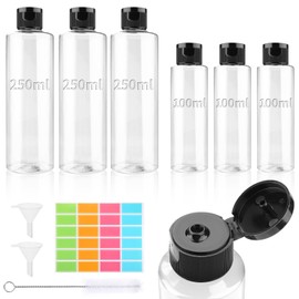 TXXATX 6 Stück Reiseflaschen zum Befüllen 100 ml Reisegröße Behälter 250 ml Abfüllflaschen Transparent Kleine Plastikflaschen zum Befüllen mit Trichter Wiederverwendbar für Shampoo Duschgel Travel