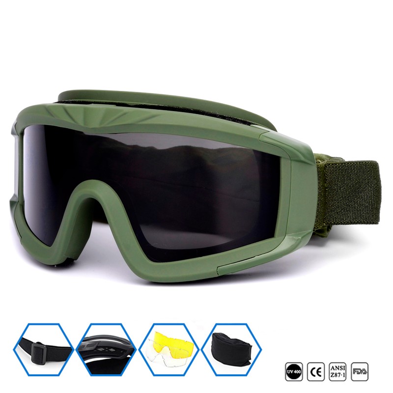 VEWOE Airsoft Tactical Goggles Anti-fog Military Glasses with 3Interchangable Lens,
