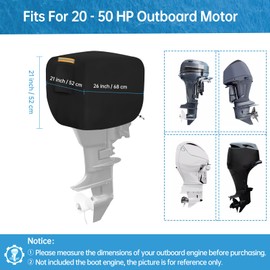 Outboard Motor Half Cover for 25-50 HP, 600D Oxford Waterproof Outboard Protective Case with Windproof Buckles and Drawstring, Boat Motor Cover with Reflective Strips and Event