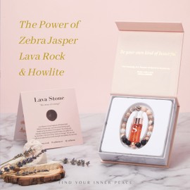Calming Crystal Bracelet for Women - Pink Zebra Jasper & Lava Rock with Relaxing Essential Oils - Aromatherapy, Meditation Accessories - Self-Care, Birthday Gifts for Women