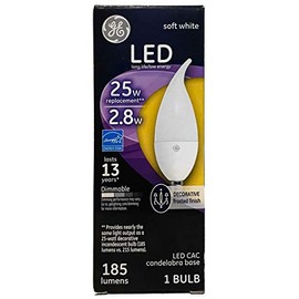 GE 2.8-Watt (25-Watt Replacement) 185 Lumens Soft White Candelabra Base Bent Tip LED Light Bulb