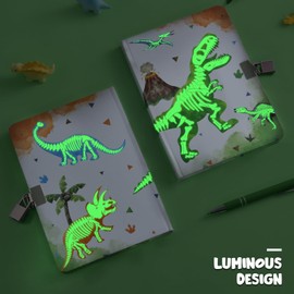 Diario de Dinosaurios para Niños de WERNNSAI, Diario Secreto Luminoso con Candado y Llaves, Cuaderno Diario para Niños, Regalo de Cumpleaños Navidad para Niños de 6 7 8-12 Años, Libreta Escolar A5