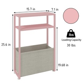 Leomonio Narrow Side Table, Slim End Tables with Fabric Basket, Skinny Table for Small Spaces, Thin Bedside Table for Living Room, Bedroom (1, Jelly Pink + Cream White)