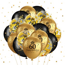Festicreamy 18 Piece 60th Birthday Party Balloons - 12"/18 Pack Black Gold Latex Confetti Printed Number Balloons - Latex Party Balloons for Men Women Birthday Party Decorations