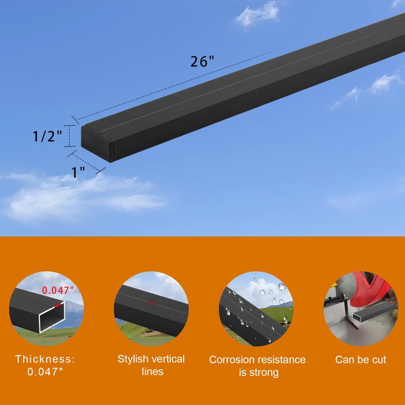 25 Pack 36" Black Hollow Rectangle Aluminum Deck Balusters with