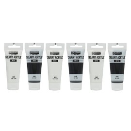Pentart Creamy Acrylic Paints 6 x 60 ml, Water-based, Quick Drying, Mixable and Good Coverage (Matte, Black and White)
