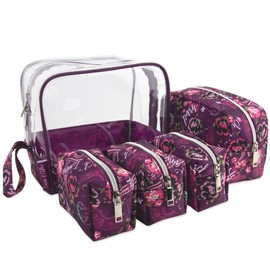 Emma & Chloe Travel Toiletry Bags for Women, 5 Piece Waterproof Cosmetic Case, Bag, Pouch Makeup Organizer Set for Women, Home Counters (Je T'aime Paris)