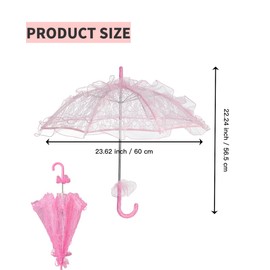 Hamibus Kids Lace Parasol Umbrella – 24 Inch Vintage Ruffle Umbrella for Girls, Princess Style Lace Sunshade for Wedding, Photoshoot, Tea Party, Dress Up (Pink)