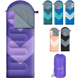 Sleeping Bag for Adults, Girls, Boys - 3 Season Warm & Cool Weather Lightweight Waterproof Camping Bag for Hiking Outdoor Travel - Palepurple