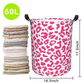 Naqiuli Pink Leopard Laundry Basket Foldable Laundry Hamper Waterproof Oxford Cloth Large Laundry Basket Clothes Storage Bucket Toy Organizer For Bathroom, Laundry, College 17.3 x16.5 Inch