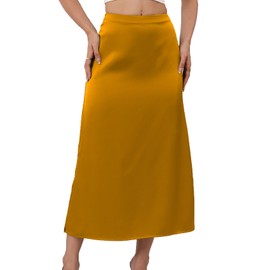Women's Satin Midi Skirt Dressy Elastic High Waisted Silk Slip Flowy Ruffle Flared Cocktail Party Work A Line Skirts Gold