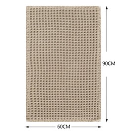 WONGS BEDDING Waffle Bath Mat, Super Absorbent Bathroom Rug, Non-Slip Bath Mat for Bathroom Floor, Washable with Tassels, Ultra Soft, Beige, 90 x 60 cm