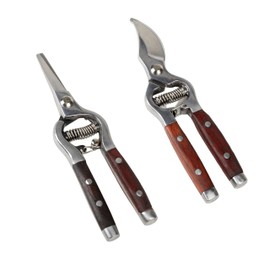 ATE Pro. Tools USA - Garden Hand Pruning Scissor Set - 8" Bypass Pruning Shears, 8" Grape Pruning Shears, Wooden Handle, Stainless Steel, Heavy Duty Garden Scissors, Fruit & Rose Trimmers - 2 Pack