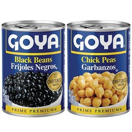 Goya Canned Chickpeas & Black Beans Variety Pack, Garbanzo & Frijoles Negros, Plant-Based Pantry Staples, Rich in Fiber & Protein, Vegan & Kosher, 2 Pack of 15.5oz Cans (1 of Each)