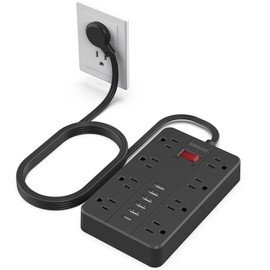Power Strip with USB,SMNICE Surge Protector Flat Plug with 8 Widely-Spaced Outlets & 6 USB(1USB C) Ports, Wall Mountable 5ft Extension Cord for Smartphone Tablet Laptop Computer Multiple Devices