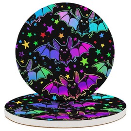 Juego de 2 posavasos de cerámica absorbentes con base de corcho para decoración del hogar, cocina, regalo, bar, mesa de centro, murciélago gótico de Halloween