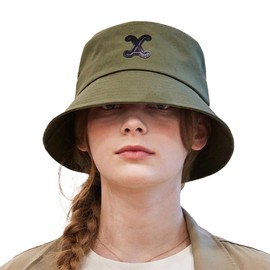 VARZAR VA Curved Patch Bucket Hat, 4 Colors, Unisex, Korean Brand, Korean Fashion Hat, UV Protection, Deep, Small Face Effect, SNS Topic, Celebrity Wear, Khaki, 56 to 60 cm