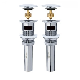 Stylish Pop Up Drain for Bathroom Sink Stopper with Overflow Rapid Draining Anti Clog Detachable Basket Hair Catcher for Bathroom Lavatory Vanity Vessel Sink Polished Chrome Set of 2 D-701C2