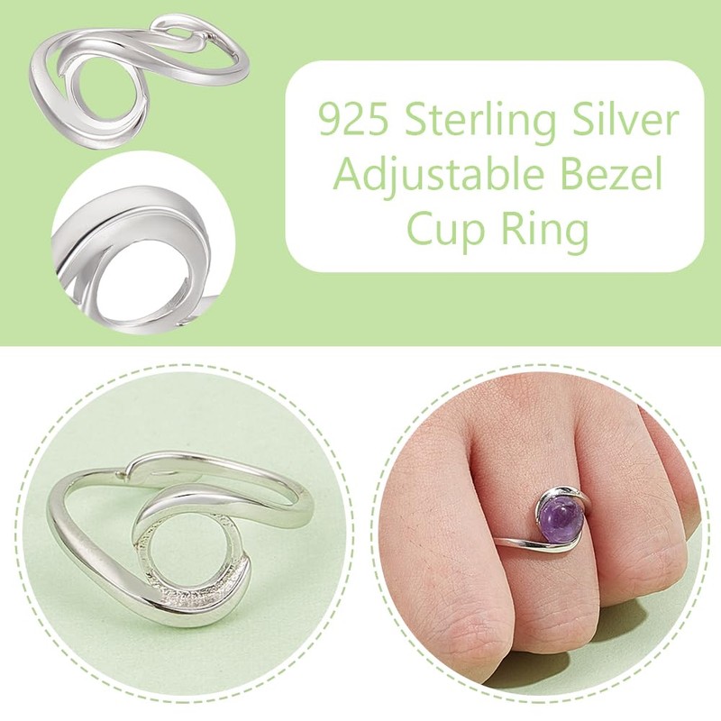 BENECREAT 1 x Sterling Silver Ring Base, Round Cabochon Setting,