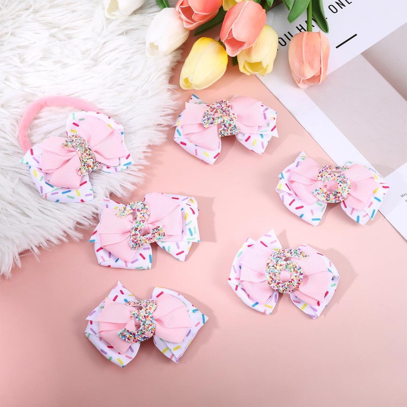2Pcs Birthday Hair Bow for Baby Girls 1 2 3