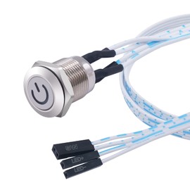 weideer 12mm Momentary Push Button Switch Metal Chassis Switch Waterproof 6V Blue Ring LED Power Symbol Light ON/Off Switch with Wire for 12mm 1/2" Mounting Hole M-12-POWER-T-BU-X