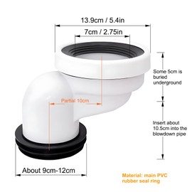 Offset Connection Toilet, Toilet Connection Pipe, Plastic, Rigid Toilet Connection Pipe, Connection Toilet Pipe Nozzle, PVC and Rubber Toilet Connection Socket, White (100 mm Offset)