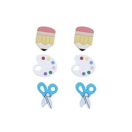 Shiny School-themed Teacher Earrings Glittering ABC Pencil Paint Palette Crayon Stud Earrings Set Graduation Back to School Gifts Teachers' Day Appreciation Jewelry, Medium, Zinc, No Gemstone