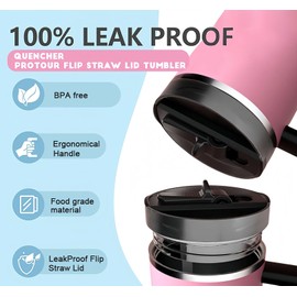 ZJT 40 oz Tumbler with Handle Quenchers ProTour Detachable Flip Straw Lid Tumbler,Vacuum Insulated Tumblers with Top Leak Proof Lids and Flip Straw,Reusable Insulated Cup(Massey Powder)