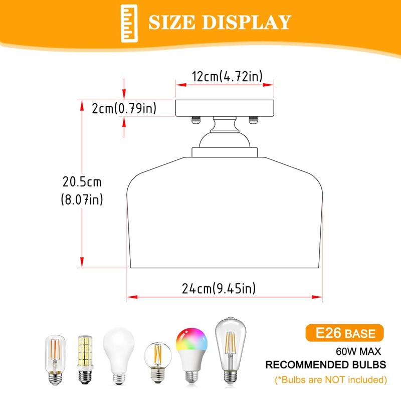 Brushed Nickel Semi Flush Mount Ceiling Light, Antique Ceiling Light