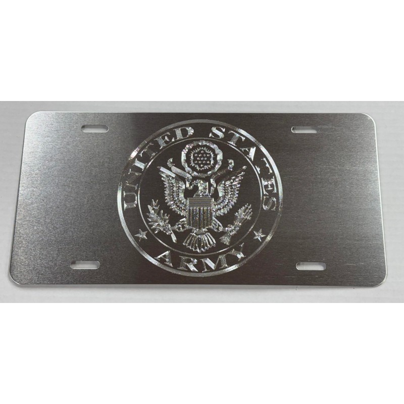 Silver on Silver Engraved US Army Military Car Tag Diamond