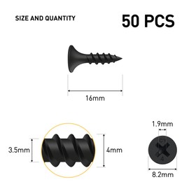 BOUMVID Drywall Screws M3.5 x 16 mm, Pack of 50 Drywall Screws Black Coarse Thread Wood Drywall Screws, Plasterboard Drywall Screws, Plasterboard Screw Drywall Screws