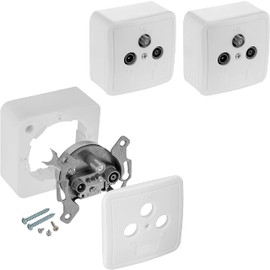 Poppstar 3x 3-Port Universal Satellite Terminal Wall Plate/SAT Wall Socket (1x CATV (cable TV), 1x SAT, 1x radio), surface-/flush-mounted, white