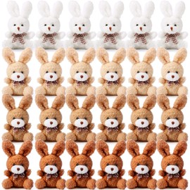 Sotiff 24 Pcs Plush Bunny Stuffed Animal Bulk 4.7 Inch Mini Bunnies Doll Keychain Furry Rabbit with Bow Tie for Boys Girls Birthday Party Favors Wedding Graduation Gifts Holiday (Earth Color)
