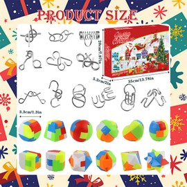 2025 Advent Calendar 24-Piece Luban Lock Puzzles & Musical Fidget Toys | Blind Box Christmas Countdown Gifts for Teens (35x20x5.2cm)