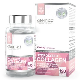 ATEMPO NATURAL LIFESTYLE Hydrolyzed Collagen Peptides Pro-Structural Protein for Men and Women 1500mg, Multi Dietary Supplement for Skin, Hair, Bones and Joint Support, 120 Capsules