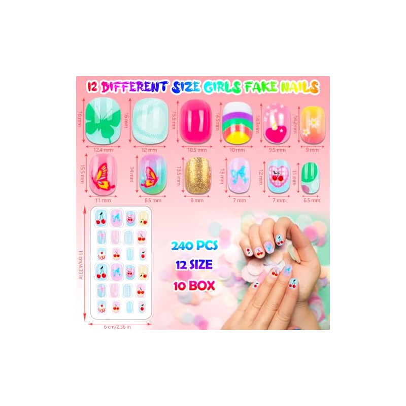 240 uñas postizas para niñas, uñas postizas acrílicas cortas de