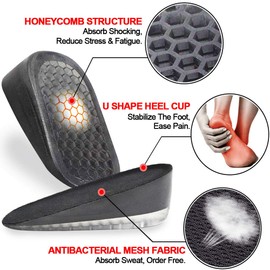 Ailaka - Plantillas de gel para aumentar la altura, almohadillas para orejas para talón de absorción de impactos, insertos para zapatos de elevación de altura para hombres y mujeres, Negro, Small, Heel Height: 1.5cm