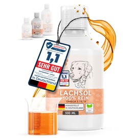 Pfotengenuss Salmon Oil for Dogs 500 ml - Natural Omega 3, 6 & 9 Source - Freshly Bottled in Germany - Natural, High Dose Salmon Oil - Barf Oil