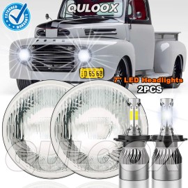 QULOOX Pair 7" Inch Round LED Headlights DRL for Ford F1 1948 1949 1950 1951 1952