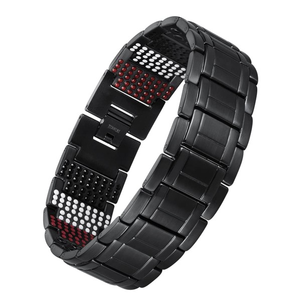 USWEL Strengthen Titanium Magnetic Bracelet –Mens Bracelet with Black PVD Coating 613pcs Minerals Magnetic Bracelet(Black)