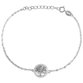 925 Silver Bracelet with Tree of Life and 28 Clear Zirconia 925 Rhodium-Plated