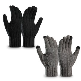 TAGVO Touchscreen Gloves Women Men 2 Pairs, Winter Warm Knit Gloves, Knit Gloves Men with Thin Thermal Fleece, Touch Screen Gloves Men's Gloves & Mittens, for Outdoor Windproof Running Driving