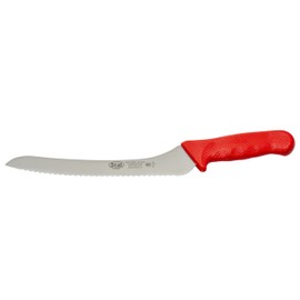 Winco 9" Commercial-Grade Serrated Bread/Pastry Knife with Offset Handle, Red