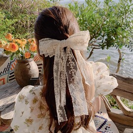 Lace Hair Bow Clips for Women Girls | Cute Beige Lace Bows for Hair Weighs Only 0.6 Oz | Metal Spring Clips Hair Accessories for Women Girls Toddlers Teens Kids (1 Pack)